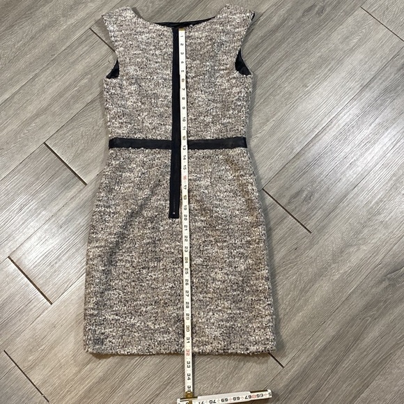 A/X Armani Exchange Sleaveless Tweed Vegan Leather Trim Taupe Sheath Dress - Picture 7 of 7